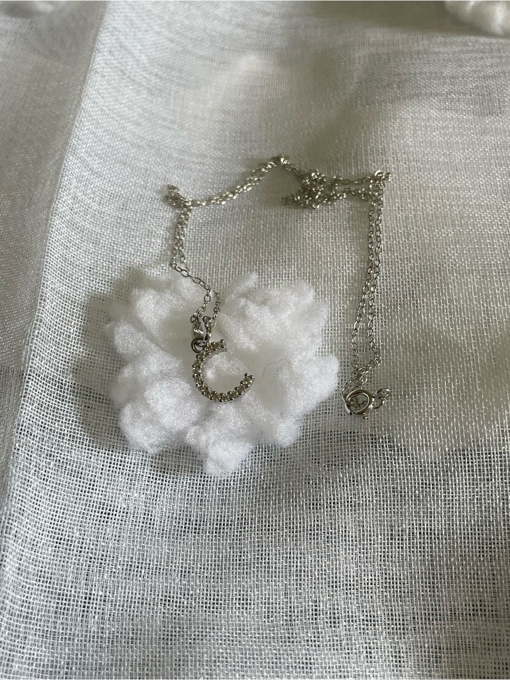 Diamond 'C' Pendant Necklace in Sterling Silver
